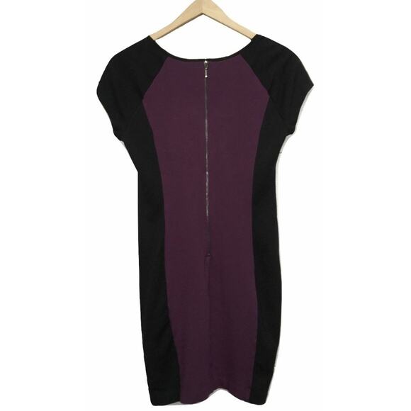 DKNY Color Block Plum Purple Short Cap Sleeve Knit Mini Dress 8 - Picture 3 of 3